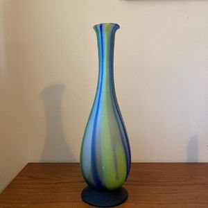 🍀VTG Murano Frosted Striped Glass Tall Vase